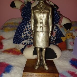 Silver Female Figurine on Wooden Base